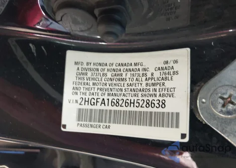 2006 Honda Civic Ex z USA, uszkodzony, nr VIN 2HGFA16826H528638